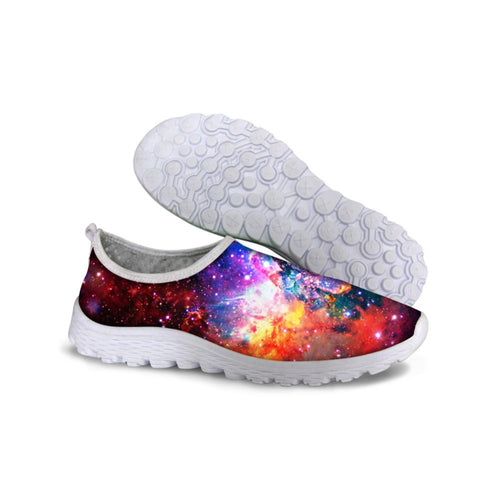 THIKIN Cosmic Galaxy Pattern Women's Flat Shoes Mu-ti Color Fashion Comfortable Mesh Running For Ladies Sneakers