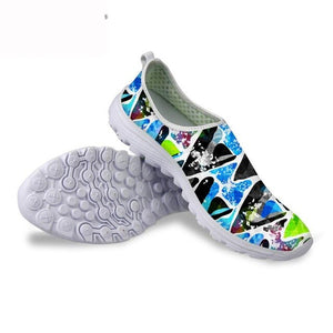 ThiKin 3D Graffiti Printing Women Mesh Summer Shoes Cartoon Alphabet Loafers Beach Casual Footwear Fashion Slip On Flats Sneaker