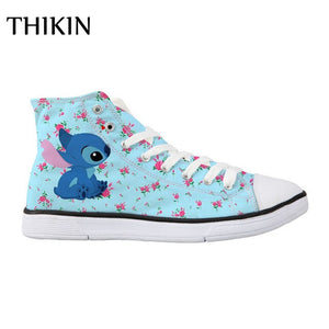 THIKIN Woman Casual Canvas Shoes Lilo Stitch High Top Shoes Independent Design Cartoon Style Students Breathable Custom Shoes