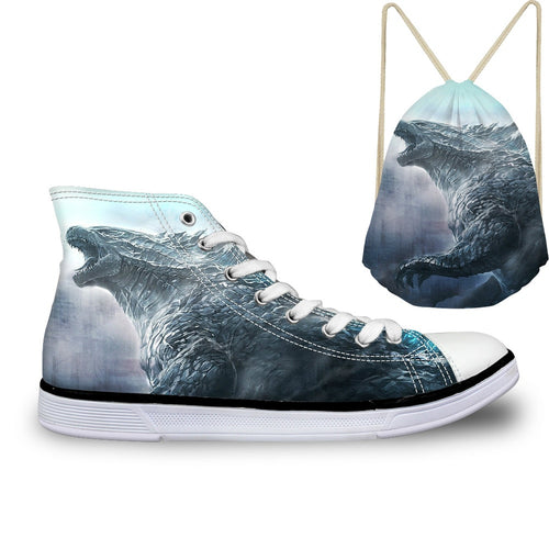 ThiKin Cool Classic Godzilla Monster Print Canvas Shoes Women Lace Up Fashion High Top Sneakers Breathable Ladies Shoes Custom