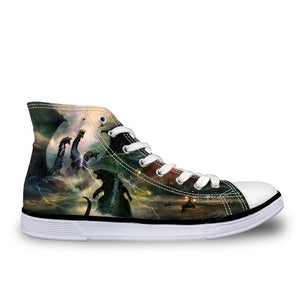 ThiKin Cool Classic Godzilla Monster Print Canvas Shoes Women Lace Up Fashion High Top Sneakers Breathable Ladies Shoes Custom