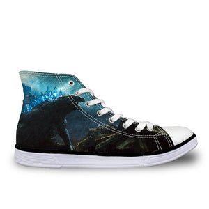 ThiKin Cool Classic Godzilla Monster Print Canvas Shoes Women Lace Up Fashion High Top Sneakers Breathable Ladies Shoes Custom