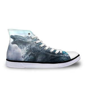 ThiKin Cool Classic Godzilla Monster Print Canvas Shoes Women Lace Up Fashion High Top Sneakers Breathable Ladies Shoes Custom