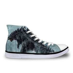 ThiKin Cool Classic Godzilla Monster Print Canvas Shoes Women Lace Up Fashion High Top Sneakers Breathable Ladies Shoes Custom