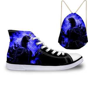 ThiKin Cool Classic Godzilla Monster Print Canvas Shoes Women Lace Up Fashion High Top Sneakers Breathable Ladies Shoes Custom