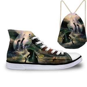 ThiKin Cool Classic Godzilla Monster Print Canvas Shoes Women Lace Up Fashion High Top Sneakers Breathable Ladies Shoes Custom