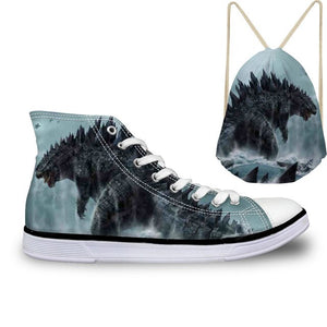 ThiKin Cool Classic Godzilla Monster Print Canvas Shoes Women Lace Up Fashion High Top Sneakers Breathable Ladies Shoes Custom