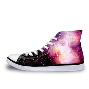 ThiKin Pretty Colorful Galaxy Stars Print Canvas Shoes for Women Girls Ladies Casual High Top Vulcanize Shoes Lace Up Sneaker