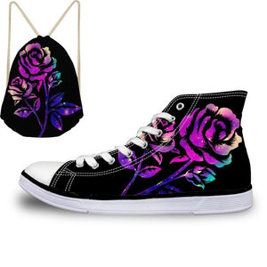 ThiKin Pretty Colorful Galaxy Stars Print Canvas Shoes for Women Girls Ladies Casual High Top Vulcanize Shoes Lace Up Sneaker