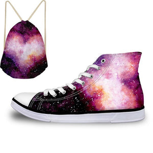 ThiKin Pretty Colorful Galaxy Stars Print Canvas Shoes for Women Girls Ladies Casual High Top Vulcanize Shoes Lace Up Sneaker