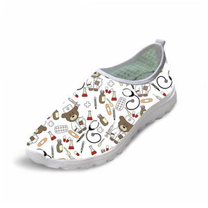 THIKIN Nurse Printing Sneakers Hot Summer Sale Flats Women Shoes Cartoon Nursing Bear Light Mesh Shoes Woman Beach Loafers Girl