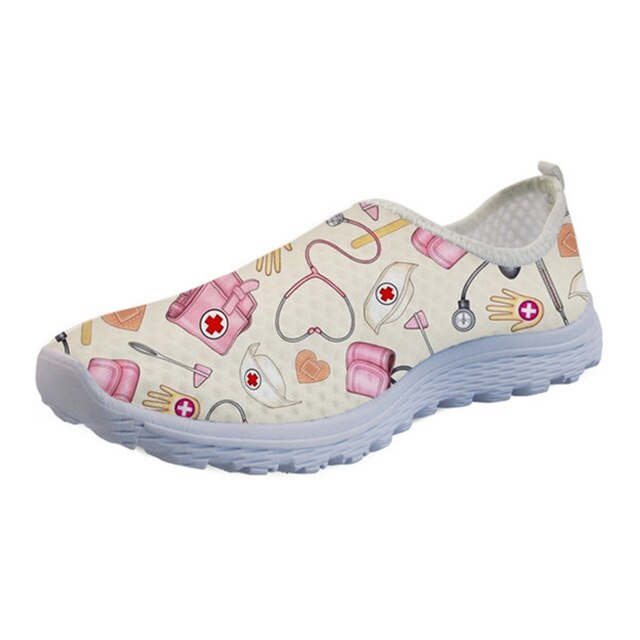 THIKIN Nurse Printing Sneakers Hot Summer Sale Flats Women Shoes Cartoon Nursing Bear Light Mesh Shoes Woman Beach Loafers Girl