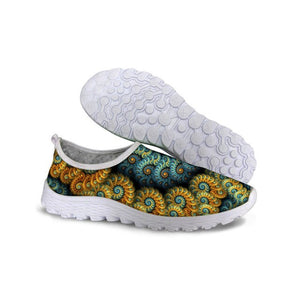 THIKIN 3D Colorful Leaf Printed Summer Mesh Shoes Women Breathable Light Weight Running Shoes For Laides Beach Flats