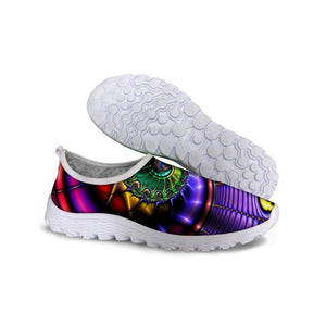 THIKIN 3D Colorful Leaf Printed Summer Mesh Shoes Women Breathable Light Weight Running Shoes For Laides Beach Flats