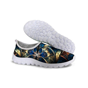 THIKIN 3D Colorful Leaf Printed Summer Mesh Shoes Women Breathable Light Weight Running Shoes For Laides Beach Flats