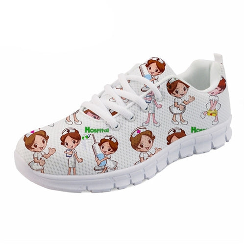 THIKIN Comfortable Custom Walking Shoes Women Cute Cartoon Nurse Pattern Shoes Customized Nurse Medical Casual Women's Sneakers