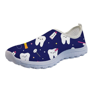 THIKIN Mesh Shoes for Women Breathable Summer Sneakers 3D Cute White Cartoon Nurse Bear Print Personalized for Ladies Flats