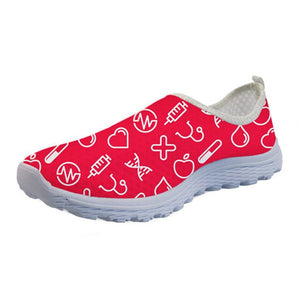 THIKIN Mesh Shoes for Women Breathable Summer Sneakers 3D Cute White Cartoon Nurse Bear Print Personalized for Ladies Flats