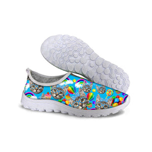 THIKIN Femal Air Mesh Walk Light Slip-on Sneaker Kitten Print Women Casual Fashion Mesh Shoes Summer Beach Flats Leisure Shoes