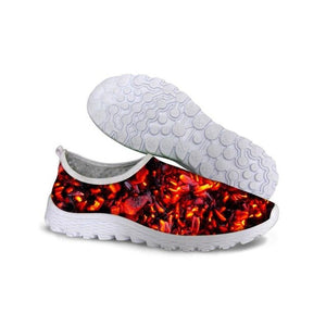 THIKIN Summer Women Mesh Slip-on Lightweight Shoes 3D Charcoal Fire Rendering Design Women Sneakers Breathable Mesh Beach Shoes