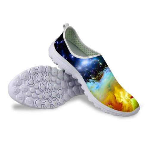 THIKIN Fashion Women Galaxy Print  Flats Shoes Casual Summer Breathable Slip-on Light Shoes Female Beach Walk Footwear