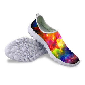 THIKIN Fashion Women Galaxy Print  Flats Shoes Casual Summer Breathable Slip-on Light Shoes Female Beach Walk Footwear