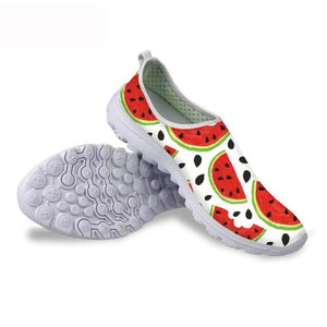 THIKIN Watermelon Strawberry Cute Printed Women Summer Autumn Lightweight Mesh Shoes Breathable Woman Beach Slip-on Flat Shoes